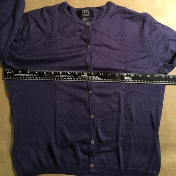 City SILK Spring Summer SILK BLEND Cardigan, PLUM, Long Sleeve, Pre-owned, LARGE - Picture 4 of 8